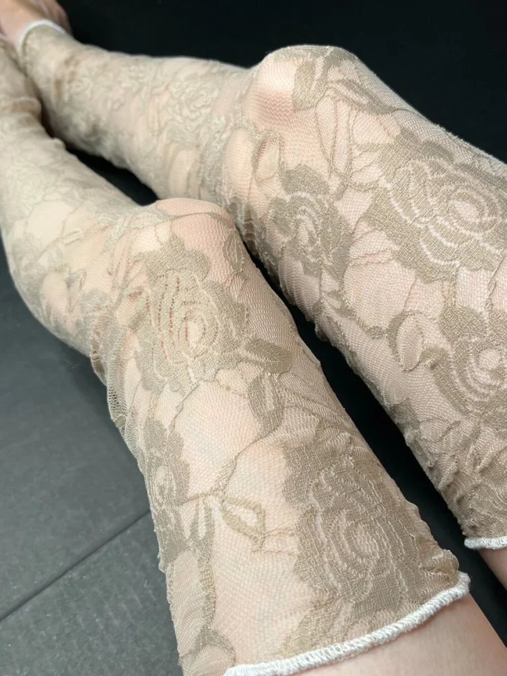 Floral Lace Thigh Highs Brown Leg Warmers Over the Knee Socks Footless Tights
